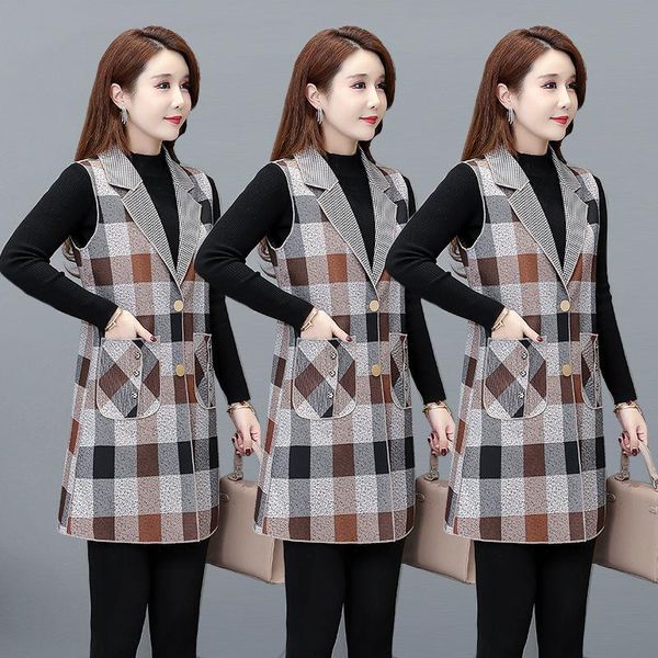 women's vests 2021 woman spring all-match slim suit vest female long plaid vintage collar sleeveless outerwear lady button h827, Black;white
women's vests 2021 woman spring all-match slim suit vest female long plaid vintage collar sleeveless outerwear lady button h827, Black;white
