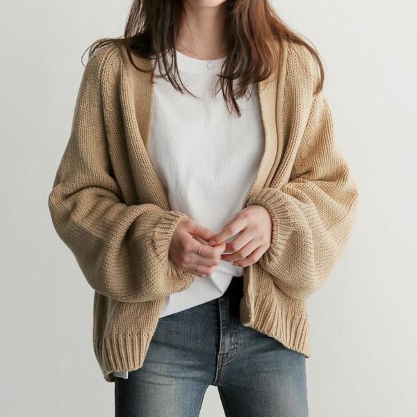 knitted cardigan sweater women autumn simple solid straight loose clothing fashion for female women's knits & tees, White
knitted cardigan sweater women autumn simple solid straight loose clothing fashion for female women's knits & tees, White