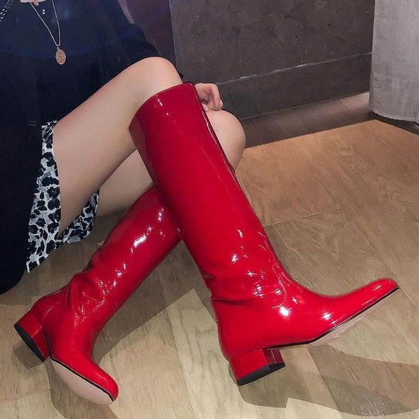 boots red shinny leather knee high low heels pointed toe slip-on runway motorcycle patent celebrating dress shoes, Black
boots red shinny leather knee high low heels pointed toe slip-on runway motorcycle patent celebrating dress shoes, Black