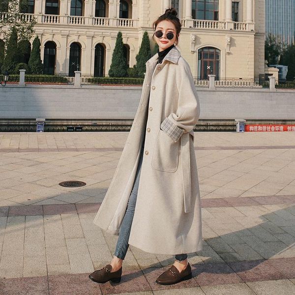 women's wool & blends coat women hem korean style warm jacket sashes overcoat thicken female outerwear, Black
women's wool & blends coat women hem korean style warm jacket sashes overcoat thicken female outerwear, Black