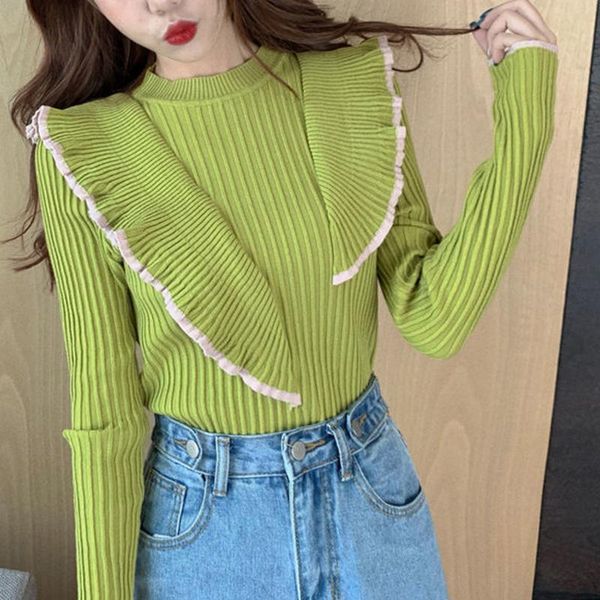women's sweaters sweater 2021 women ruffles pullovers fall winter long sleeve knitted patchwork elastic o neck ladies slim chic, White;black
women's sweaters sweater 2021 women ruffles pullovers fall winter long sleeve knitted patchwork elastic o neck ladies slim chic, White;black