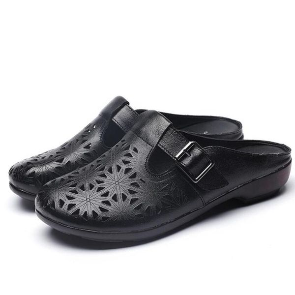 fashion buckle soft bottom women genuine leather shoes summer women's slippers cutout casual flats heel, Black
fashion buckle soft bottom women genuine leather shoes summer women's slippers cutout casual flats heel, Black