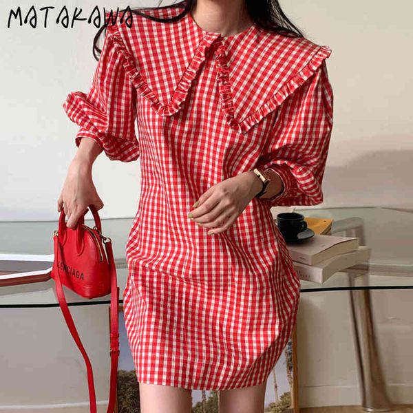 matakawa chic spring sweet fungus women dress korea doll collar loose robe puff sleeve small plaid vestido feminino 210513, Black;gray
matakawa chic spring sweet fungus women dress korea doll collar loose robe puff sleeve small plaid vestido feminino 210513, Black;gray