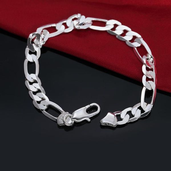 link, chain 925 sterling silver classic 8mm flat men's bracelets wedding party wild christmas gift fashion jewelry, Black
link, chain 925 sterling silver classic 8mm flat men's bracelets wedding party wild christmas gift fashion jewelry, Black
