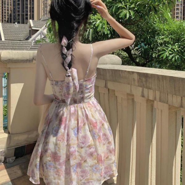 casual dresses elegant floral summer dress for women v-neck beach sweet strap mini female korean backless party 2021, Black;gray 
casual dresses elegant floral summer dress for women v-neck beach sweet strap mini female korean backless party 2021, Black;gray