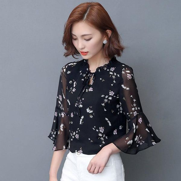 women blouses summer bowknot short flare sleeve chiffon blouse floral print fashion korean clothes blusa feminino df2287 women's & shir, White
women blouses summer bowknot short flare sleeve chiffon blouse floral print fashion korean clothes blusa feminino df2287 women's & shir, White
