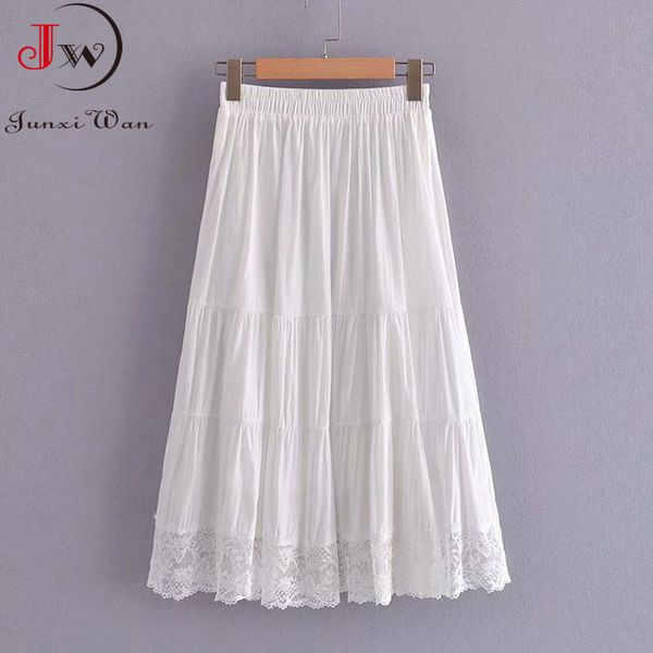 summer midi skirt women korean fashion white black cotton lace a line high waist pleated with lining beach faldas 210510
summer midi skirt women korean fashion white black cotton lace a line high waist pleated with lining beach faldas 210510