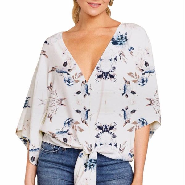 women's blouses & shirts 2021 clothing shirt summer v-neck short sleeve tie printing coat, White
women's blouses & shirts 2021 clothing shirt summer v-neck short sleeve tie printing coat, White