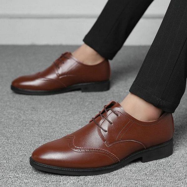 dress shoes 2021 spring and autumn men business office leather trend lace-up wedding c21-13, Black