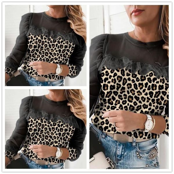 women's blouses & shirts women elegant round neck long sleeve mesh lace hem patchwork leopard / solid slim streetwear, White
women's blouses & shirts women elegant round neck long sleeve mesh lace hem patchwork leopard / solid slim streetwear, White