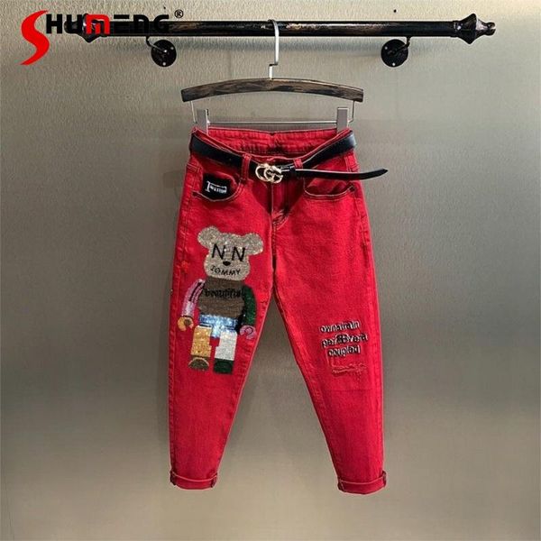 women's jeans european high waist drilling red trousers for women 2021 summer fashion woman rhinestone denim loose harem pants, Blue
women's jeans european high waist drilling red trousers for women 2021 summer fashion woman rhinestone denim loose harem pants, Blue
