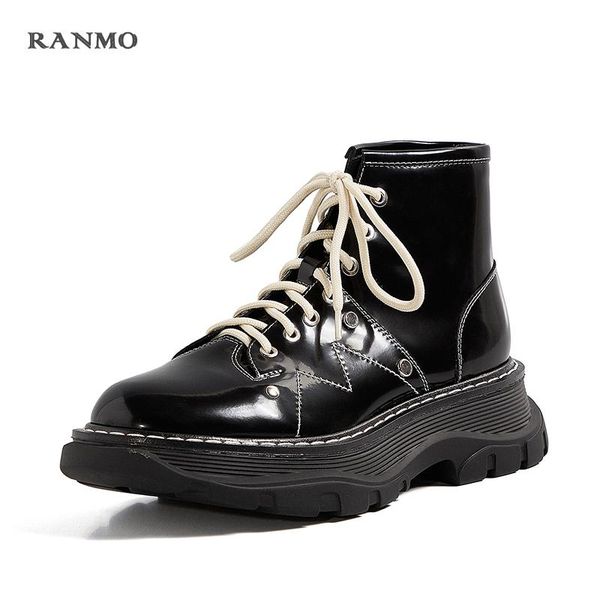 boots autumn winter women's thick-soled leather casual fashion lace-up platform shoes, Black
boots autumn winter women's thick-soled leather casual fashion lace-up platform shoes, Black