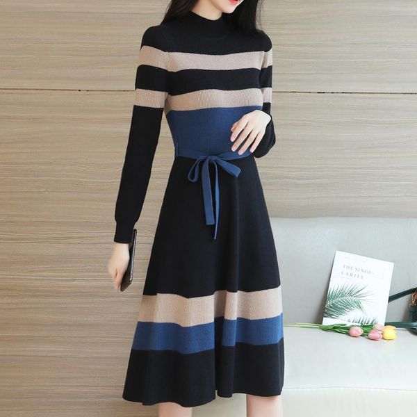 casual dresses 2021 autumn winter women warm base dress contrast color striped elegant slim knitted sweater, Black;gray
casual dresses 2021 autumn winter women warm base dress contrast color striped elegant slim knitted sweater, Black;gray