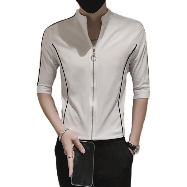 men's casual shirts 2021 young short-sleeved shirt fashion stand-up collar men nightclub ktv slim fit, White;black
men's casual shirts 2021 young short-sleeved shirt fashion stand-up collar men nightclub ktv slim fit, White;black