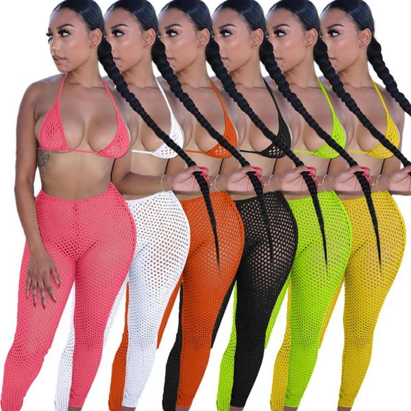 women's swimwear fluorescence fishnet hollow out 2 piece bikini sets summer outfits halter backless bra see through pencil legging, White;black
women's swimwear fluorescence fishnet hollow out 2 piece bikini sets summer outfits halter backless bra see through pencil legging, White;black