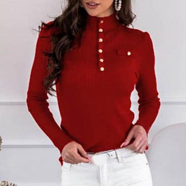 women's blouses & shirts blouse women solid color turtleneck vintage buttons pockets ribbed slim basic knitwear office work, White
women's blouses & shirts blouse women solid color turtleneck vintage buttons pockets ribbed slim basic knitwear office work, White