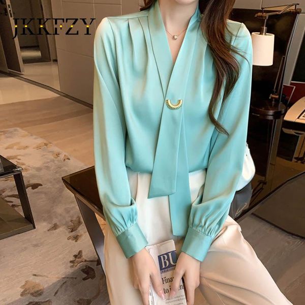 women's blouses & shirts 2021 summer simplicity chiffon shirt cross buckle satin blouse female fashion long sleeve solid elegant office, White
women's blouses & shirts 2021 summer simplicity chiffon shirt cross buckle satin blouse female fashion long sleeve solid elegant office, White