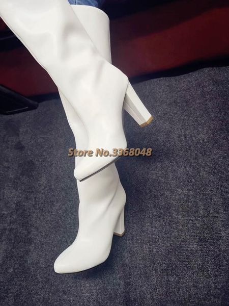 round toe knee high boots block heel slip on white matte leather custom made real picture manufacturer, Black
round toe knee high boots block heel slip on white matte leather custom made real picture manufacturer, Black
