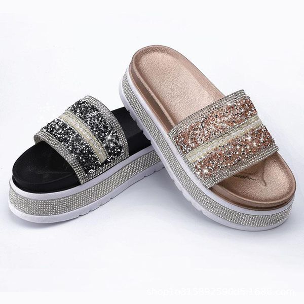 rhinestones thicken sole slippers women flipflops paillette platform sandals ladies shoes height increasing crystal slides 34-41, Black
rhinestones thicken sole slippers women flipflops paillette platform sandals ladies shoes height increasing crystal slides 34-41, Black