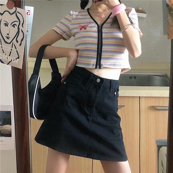 butterfly embroidery rainbow stripes crop e-girls v-neck short-sleeved knitted t-shirt all-match double zipper 2021 women's, White
butterfly embroidery rainbow stripes crop e-girls v-neck short-sleeved knitted t-shirt all-match double zipper 2021 women's, White