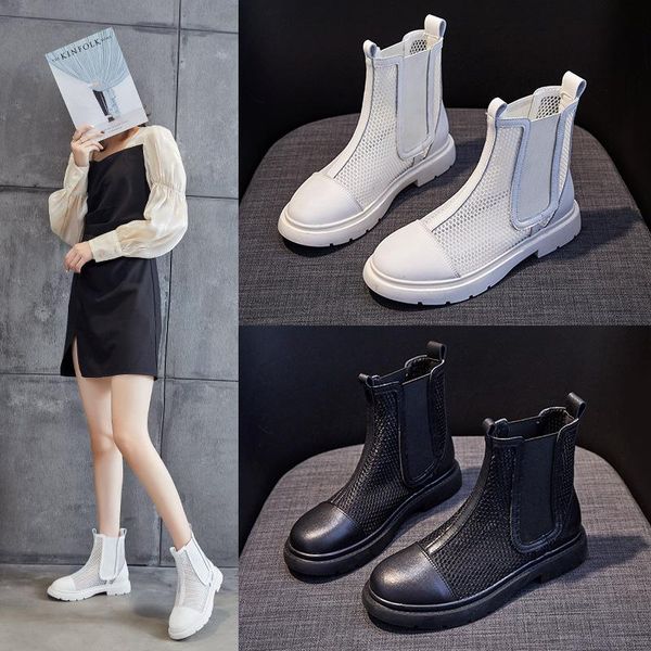 leather mesh boots flat bottom thin single leisure street po breathable chimney women, Black
leather mesh boots flat bottom thin single leisure street po breathable chimney women, Black