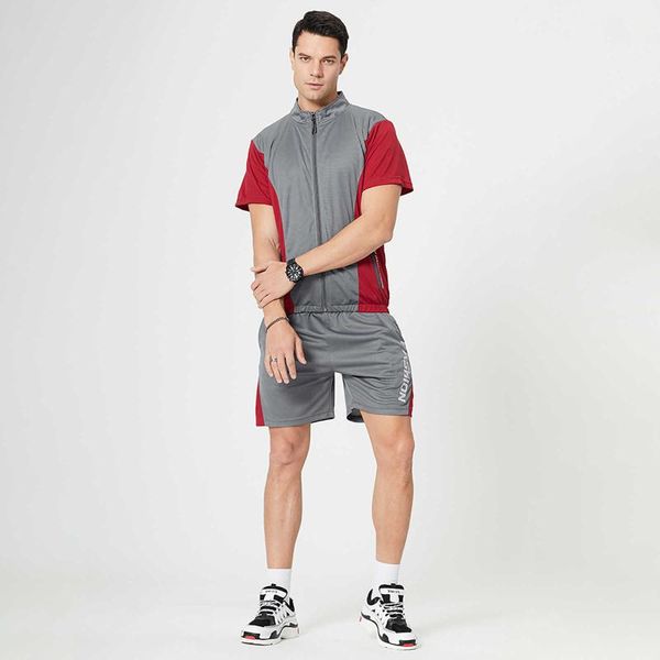 men's tracksuits zipper suit gym clothes summer quick drying collar short sleeve t-shirt two piece set running breathable casual, Gray
men's tracksuits zipper suit gym clothes summer quick drying collar short sleeve t-shirt two piece set running breathable casual, Gray