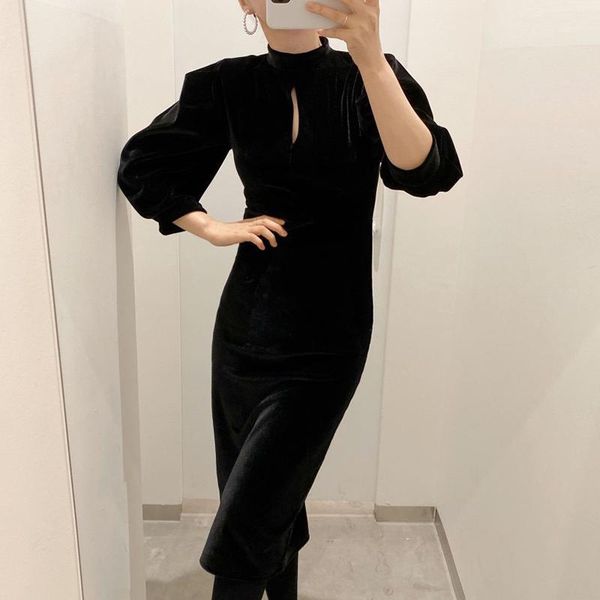 casual dresses elegant slim fit bodycon high waist robe femme korean style stand collar puff sleeve velvet dress women party runway vestidos, Black;gray
casual dresses elegant slim fit bodycon high waist robe femme korean style stand collar puff sleeve velvet dress women party runway vestidos, Black;gray