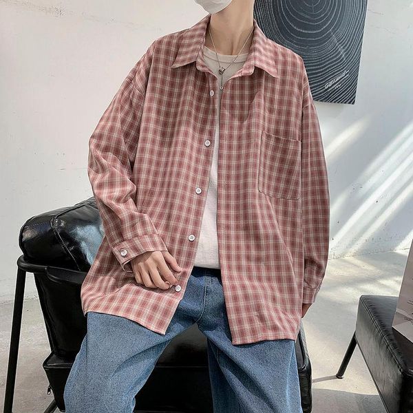 men's long-sleeved shirts 2021 spring and autumn casual loose trend personality plaid shirt campus youth clothing men, White;black
men's long-sleeved shirts 2021 spring and autumn casual loose trend personality plaid shirt campus youth clothing men, White;black