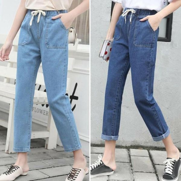 women's jeans womens elastic waist pocket high denim trousers baggy casual pants, Blue
women's jeans womens elastic waist pocket high denim trousers baggy casual pants, Blue