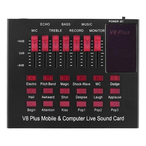 sound cards v8 plus rechargeable mobile & computer live card usb audio interface with effects bt connection for singing
sound cards v8 plus rechargeable mobile & computer live card usb audio interface with effects bt connection for singing