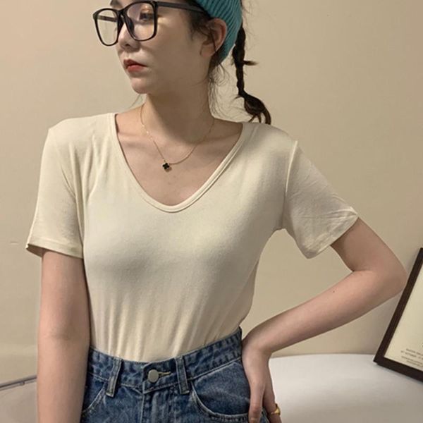 women's v-neck fashion t-shirt woman summer 2021 casual solid basic t-shirts clothing, White
women's v-neck fashion t-shirt woman summer 2021 casual solid basic t-shirts clothing, White