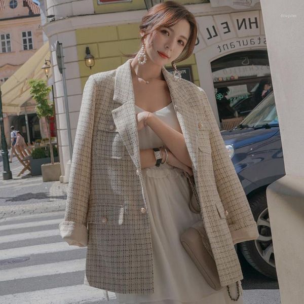 women's white plaid small suit spring and autumn slim chic loose belt female blazer party, White;black
women's white plaid small suit spring and autumn slim chic loose belt female blazer party, White;black