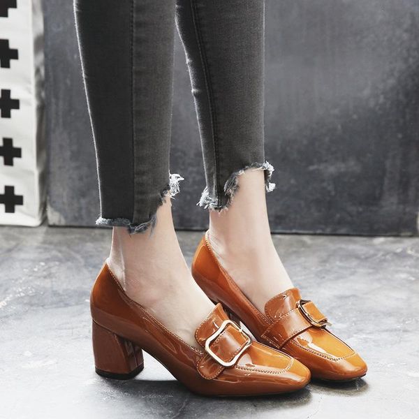 dress shoes high heels single women's thick autumn patent leather, british style metal buckle commuter, Black
dress shoes high heels single women's thick autumn patent leather, british style metal buckle commuter, Black