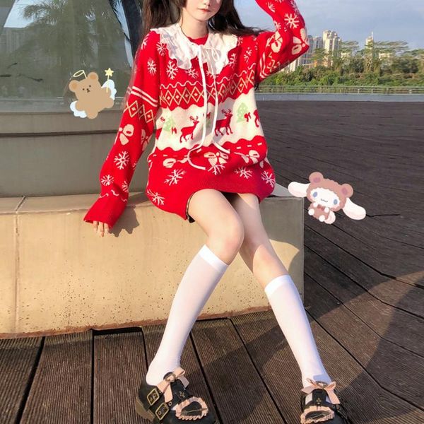 women's sweaters cute kawaii cartoons print pullover ugly christmas sweater women winter loose vintage red knit girl gift, White;black
women's sweaters cute kawaii cartoons print pullover ugly christmas sweater women winter loose vintage red knit girl gift, White;black