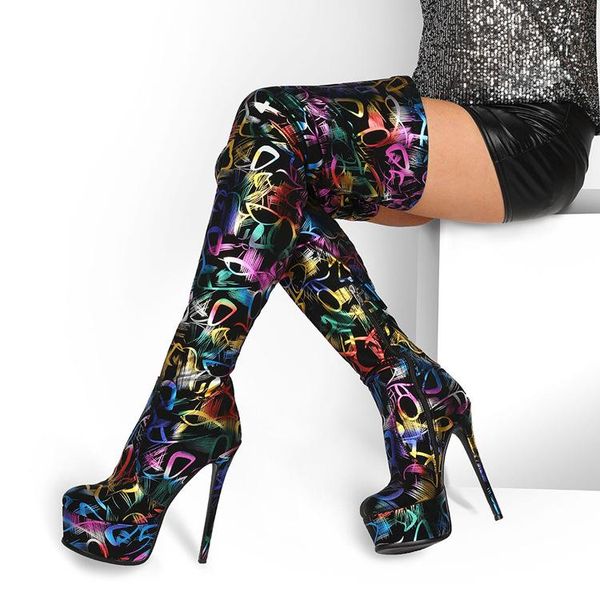 boots fashion women thigh high lady bling elastic leather leopard shoes stiletto heel round toe platform 15cm zipper, Black
boots fashion women thigh high lady bling elastic leather leopard shoes stiletto heel round toe platform 15cm zipper, Black