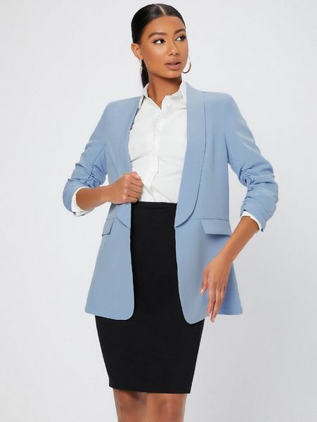 tall shawl collar open front blazer 450r#, White;black 
tall shawl collar open front blazer 450r#, White;black