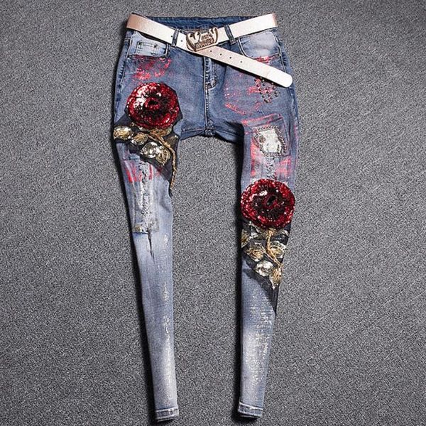 women's jeans plus size 25-32 lady elastic pencil pants elegant ripped vintage rose sequined skinny women, Blue
women's jeans plus size 25-32 lady elastic pencil pants elegant ripped vintage rose sequined skinny women, Blue