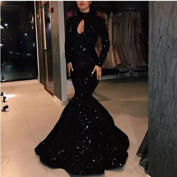 party dresses keyhole neck black sequins evening 2021 celebrity gowns long sleeves mermaid prom dress, White;black
party dresses keyhole neck black sequins evening 2021 celebrity gowns long sleeves mermaid prom dress, White;black