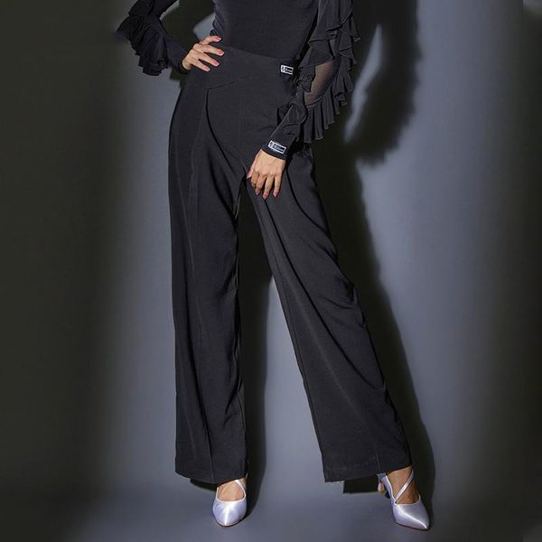 stage wear latin dance pants women's high-waist wide-leg trousers modern national standard practice costumes dn10017, Black;red 
stage wear latin dance pants women's high-waist wide-leg trousers modern national standard practice costumes dn10017, Black;red
