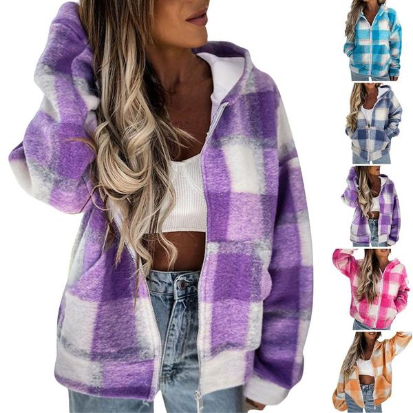 women's hoodies & sweatshirts autumn and winter loose check coat fashionable zipper warm thick plush woolen hooded, Black
women's hoodies & sweatshirts autumn and winter loose check coat fashionable zipper warm thick plush woolen hooded, Black