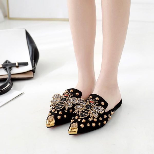 arrivals women pointy toe mules backless flats tiny diamond bees metat rivets studded slippers shoes dress loafers, Black
arrivals women pointy toe mules backless flats tiny diamond bees metat rivets studded slippers shoes dress loafers, Black