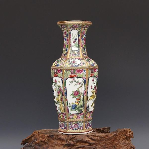 vases antique enamel vase porcelain hexagonal collection of ancient made in qianlong dynasty art home decor living room accessories