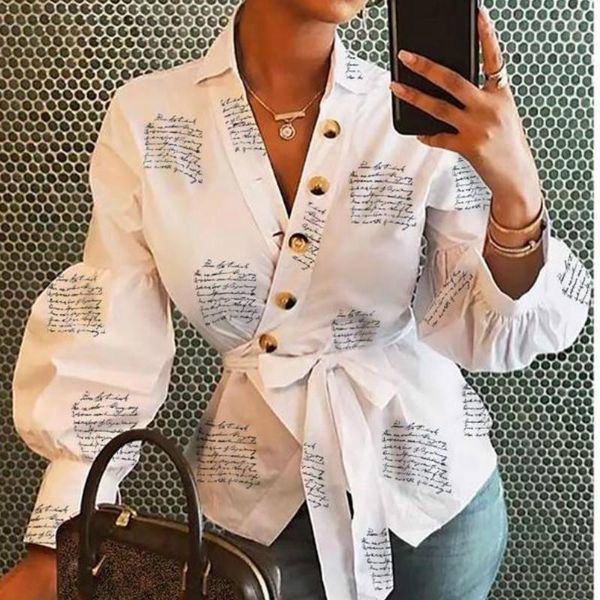 women's blouses & shirts women fashion ladies streetwear letter printed shirt 2021 autumn long sleeve v neck with belt blusas mujer, White
women's blouses & shirts women fashion ladies streetwear letter printed shirt 2021 autumn long sleeve v neck with belt blusas mujer, White