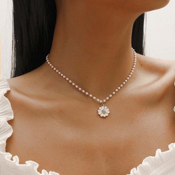 pendant necklaces korean elegant small daisy flower necklace for women boho white imitation pearl sunflower choker girls jewelry, Silver
pendant necklaces korean elegant small daisy flower necklace for women boho white imitation pearl sunflower choker girls jewelry, Silver