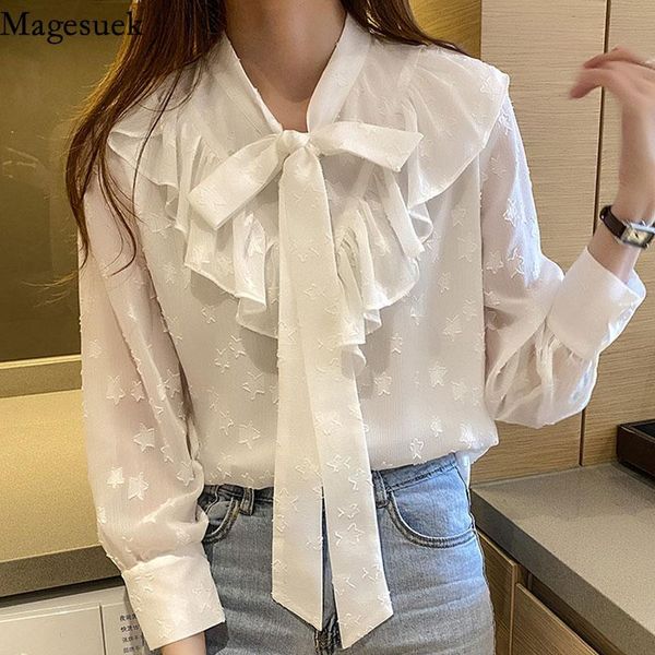 women's blouses & shirts ruffled bow tie chiffon shirt 2021 autumn white long sleeve solid blouse ladies loose blusas mujer de moda 157
women's blouses & shirts ruffled bow tie chiffon shirt 2021 autumn white long sleeve solid blouse ladies loose blusas mujer de moda 157