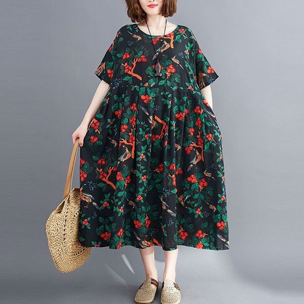 oversized women cotton long dresses new summer vintage style floral print loose comfortable female casual dress s2905 210412, Black;gray
oversized women cotton long dresses new summer vintage style floral print loose comfortable female casual dress s2905 210412, Black;gray