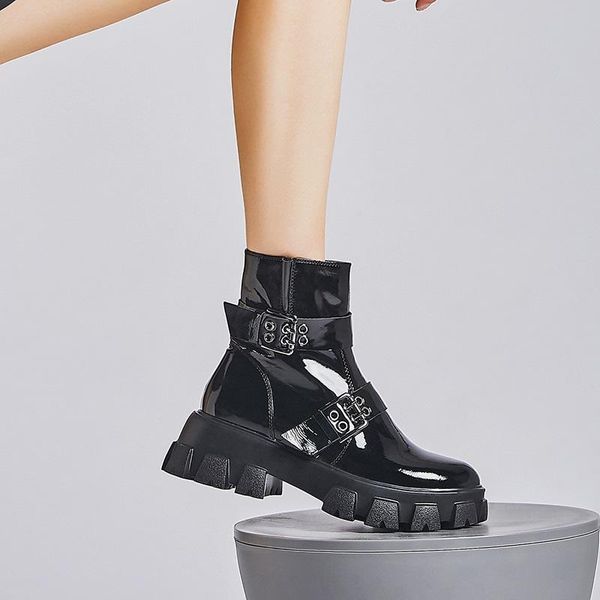 thick platform shoes cow leather ankle boots with buckle solid zipper women 6 cm heel black brow color
thick platform shoes cow leather ankle boots with buckle solid zipper women 6 cm heel black brow color
