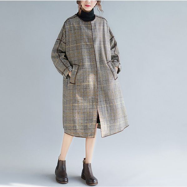 johnature korean loose plaid autumn winter warm women coats o-neck full sleeve single-breasted long women cardigan coat 210521, Tan;black
johnature korean loose plaid autumn winter warm women coats o-neck full sleeve single-breasted long women cardigan coat 210521, Tan;black