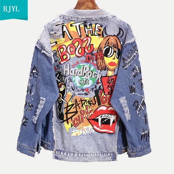 women blue denim loose punk jacket button pocket turn down collar letter graffiti print hole hip hop style c0221 women's jackets, Black;brown
women blue denim loose punk jacket button pocket turn down collar letter graffiti print hole hip hop style c0221 women's jackets, Black;brown