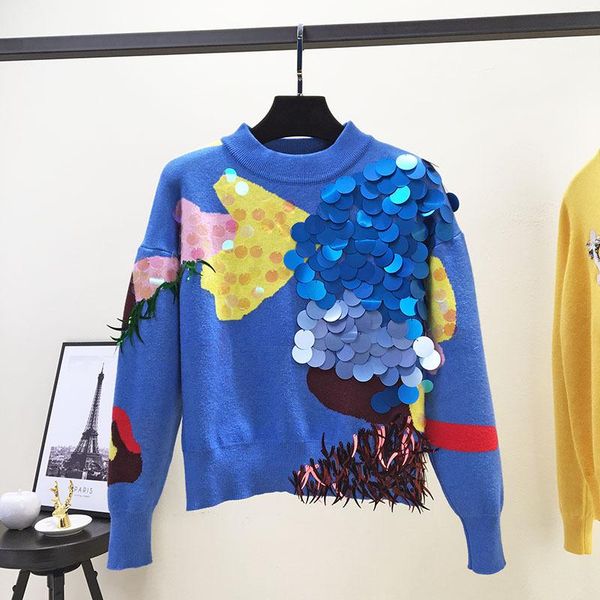 autumn winter women blue sweaters pullovers runway designer luxury sequined female korean pull knitted jumper clothes women's, White;black
autumn winter women blue sweaters pullovers runway designer luxury sequined female korean pull knitted jumper clothes women's, White;black